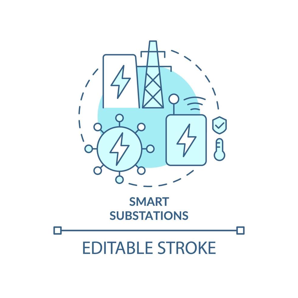 smarta transformatorstationer turkos konceptikon. intelligenta rutnät abstrakt idé tunn linje illustration. isolerade konturritning. redigerbar linje. roboto-medium, otaliga pro-bold typsnitt som används vektor