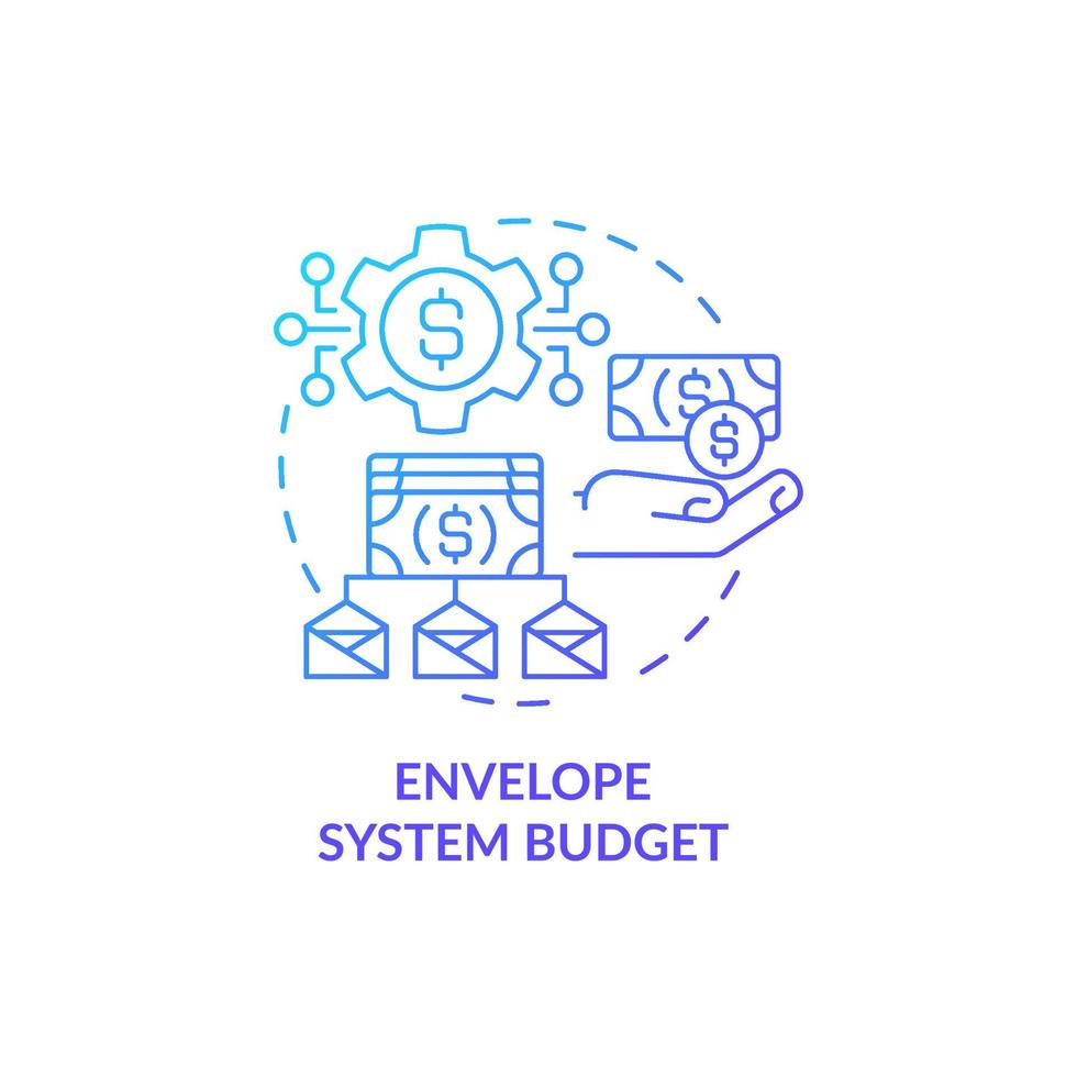 kuvert system budget blå gradient koncept ikon. företags budgetering strategi abstrakt idé tunn linje illustration. isolerade konturritning. roboto-medium, otaliga pro-bold typsnitt som används vektor