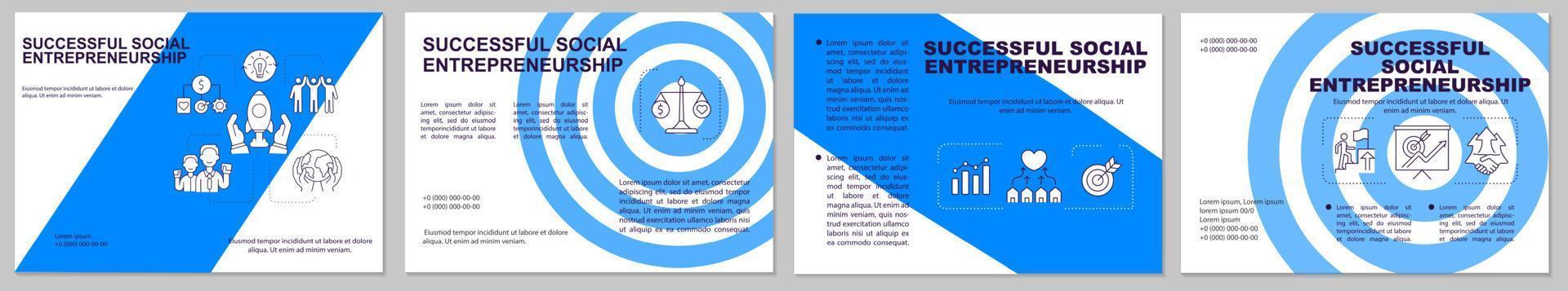 erfolgreiche blaue broschürenvorlage für soziales unternehmertum. flyer, broschüre, broschürendruck, cover-design mit linearen symbolen. Vektorlayouts für Präsentationen, Geschäftsberichte, Anzeigenseiten vektor