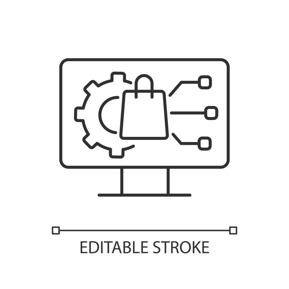 digital produkthantering linjär ikon. produktlivscykelutveckling. testa effektiviteten. tunn linje anpassningsbar illustration. kontur symbol. vektor isolerade konturritning. redigerbar linje