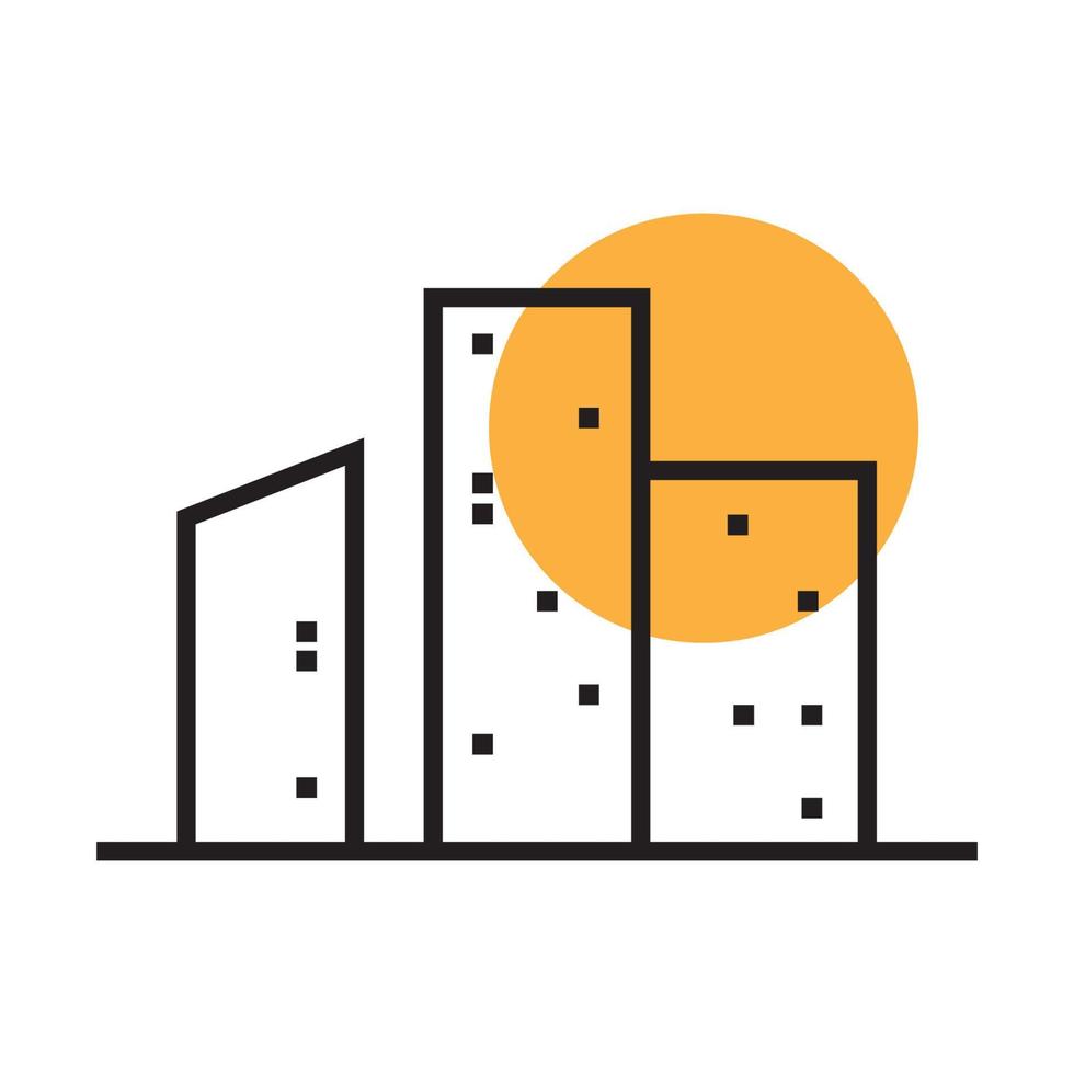 Linien hohes Gebäude oder Unternehmen mit Sonnenuntergang Logo Vektor Symbol Symbol Illustration Design