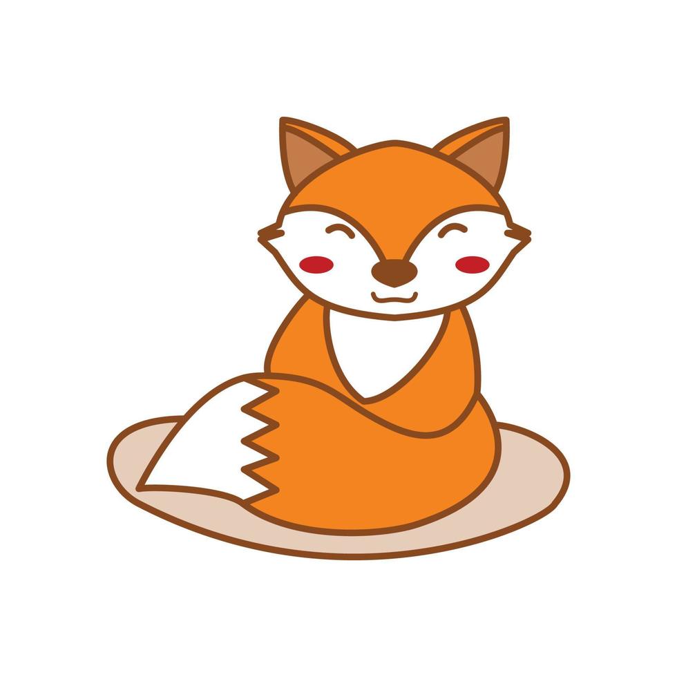 söt räv tecknad illustration leende och glad för djur orange logotyp design vektor
