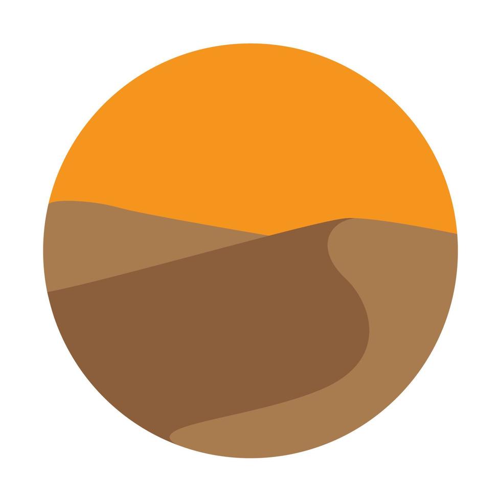 Wüste und Sonnenuntergang mit Kreislogosymbolvektorikonen-Illustrationsdesign vektor