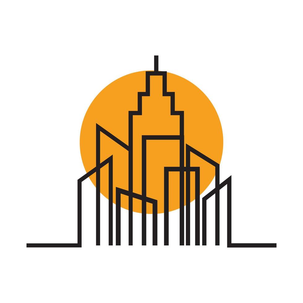linjer hög byggnad eller skyskrapa med solnedgång logotyp vektor symbol ikon illustration design