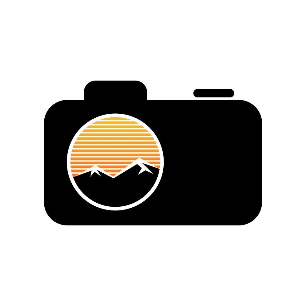berg eller solnedgång eller natur slutare lins kamera fotografering logotyp design vektor
