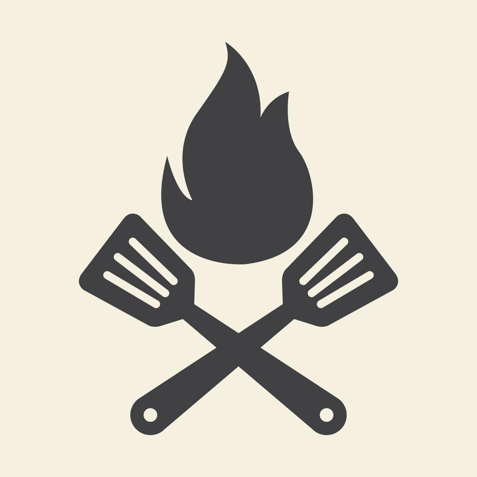 Vintage schwarzes Feuer mit Spachtel Logo Design Vektor Icon Symbol Illustration