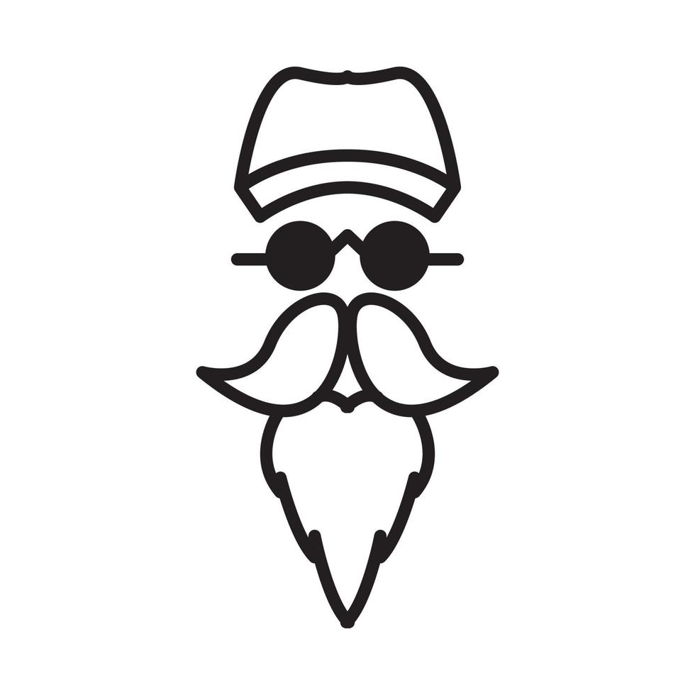 Cartoon Kopf Mann mit Bart und Sonnenbrille Linien Logo Vektor Symbol Symbol Illustration Design