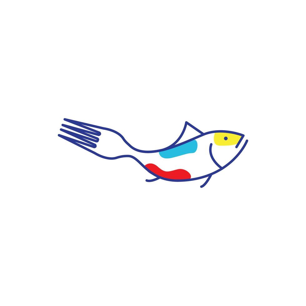 linjer konst abstrakt färg fisk med gaffel logotyp design vektor ikon symbol illustration