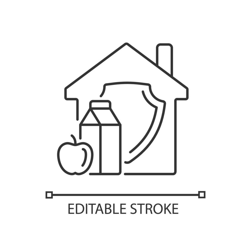 Lineares Symbol für die Lebensmittelsicherheit im Haushalt. Versorgung mit Haushaltsprodukten. gesunde und ausreichende Ernährung. dünne linie anpassbare illustration. Kontursymbol. Vektor isoliert Umrisszeichnung. editierbarer Strich