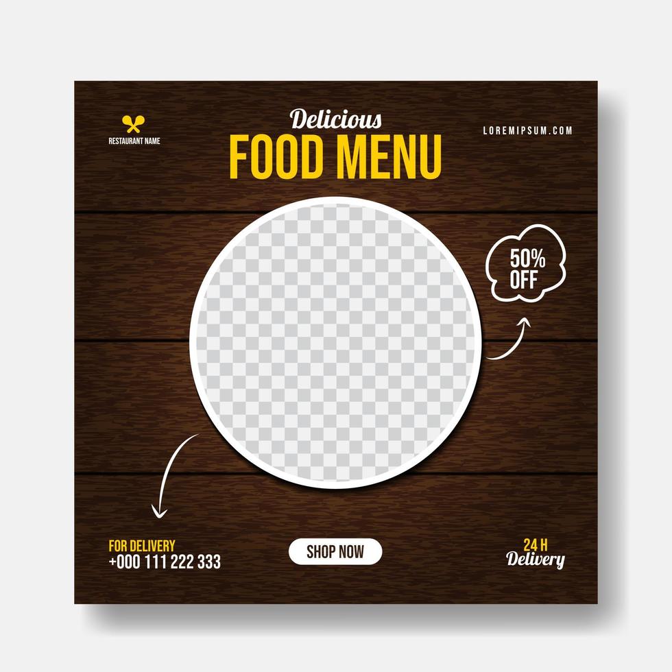 utsökt mat meny inläggsmall för sociala medier vektor
