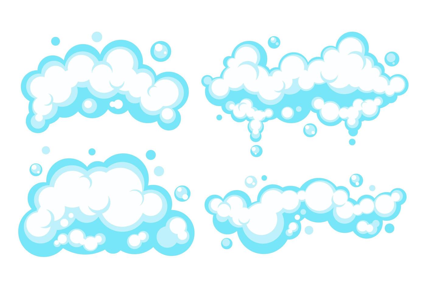 Cartoon-Seifenschaum-Set mit Blasen. hellblaue Seifenlauge aus Bad, Shampoo, Rasur, Mousse. Vektor-Illustration. eps 10 vektor