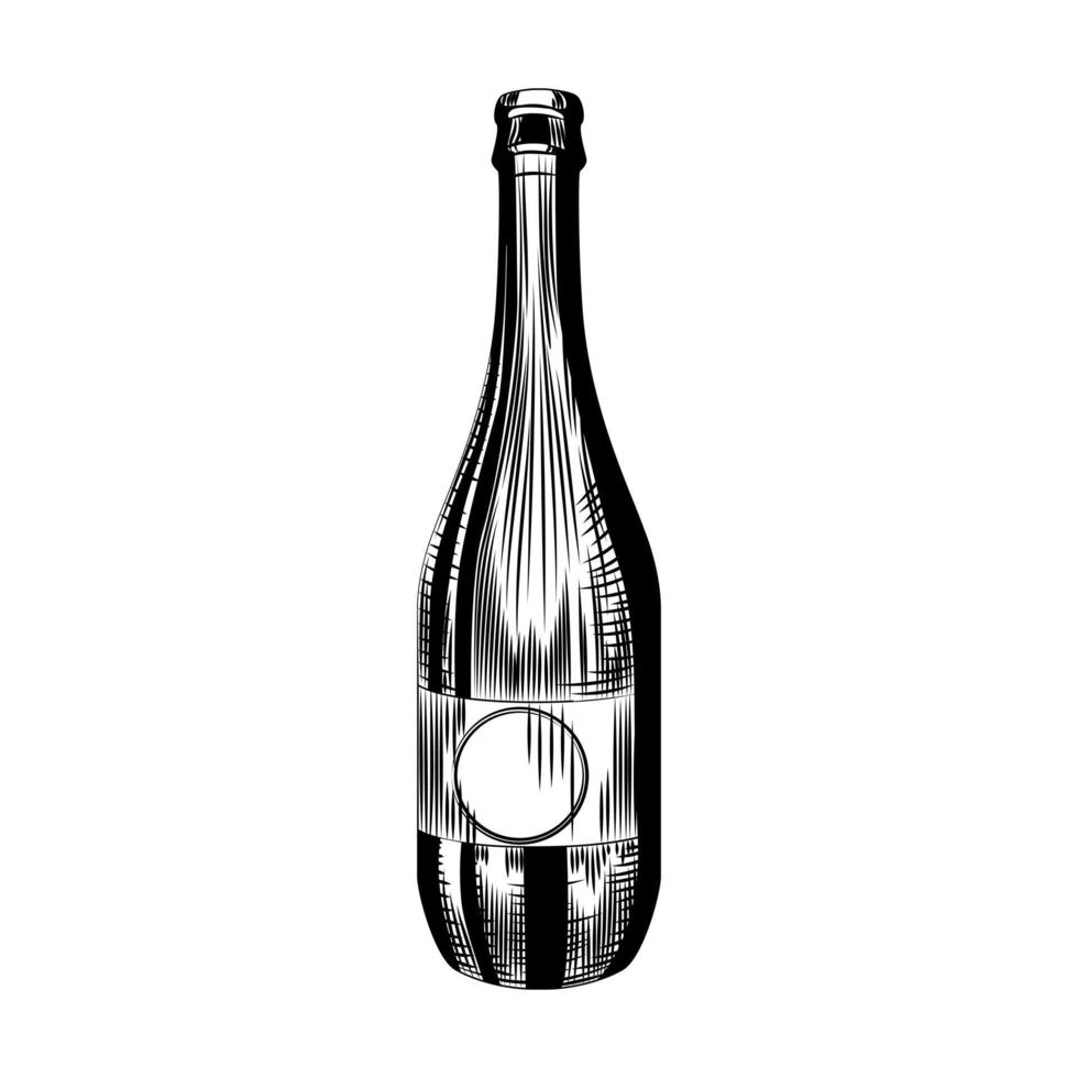 handgezeichnete Apfelweinflasche isoliert auf weißem Hintergrund. Craft Beer Flasche Vorlage. vektor