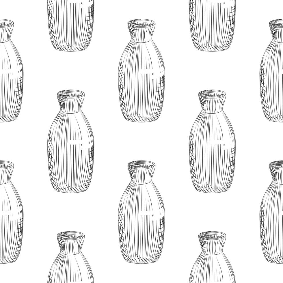 Japanischer willen nahtloses muster auf weißem hintergrund. handgezeichnete Skizze aus Keramikflasche Sake. vektor