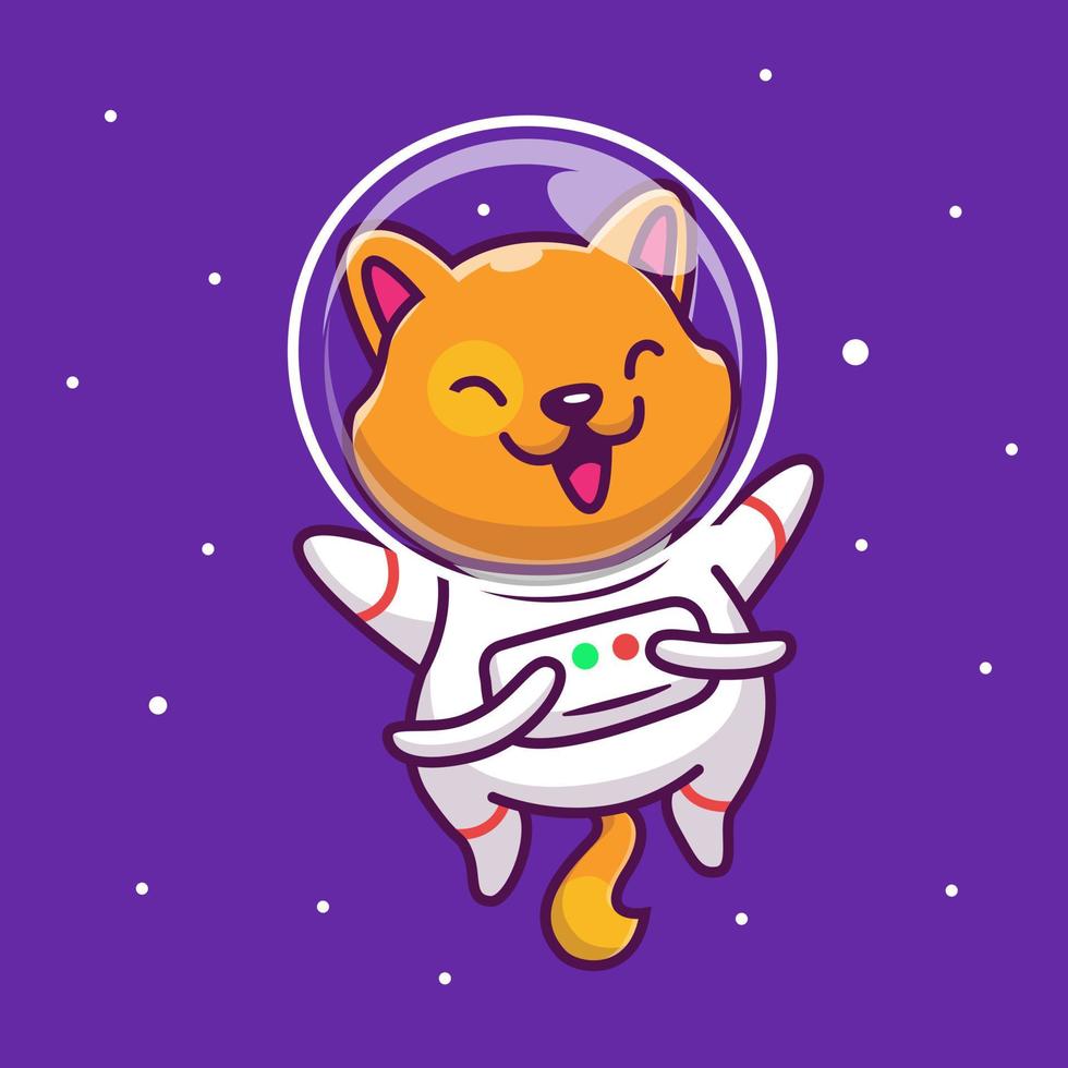 söt katt astronaut flytande i rymden tecknad vektor ikonillustration. djur teknik ikon koncept isolerade premium vektor. platt tecknad stil.