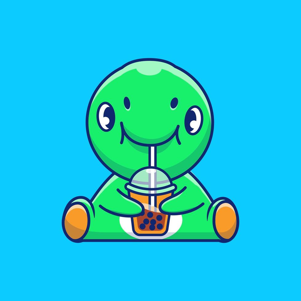 niedliche dinosaurier trinken bubble tea cartoon vektor symbol illustration. Tierfutter-Icon-Konzept isolierter Premium-Vektor. flacher Cartoon-Stil.