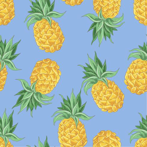 Seamless mönster av gula ananas på en blå bakgrund. Vektor illustration