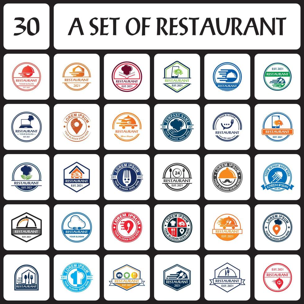 eine Reihe von Restaurant-Logos, eine Reihe von Lebensmittel-Logos vektor