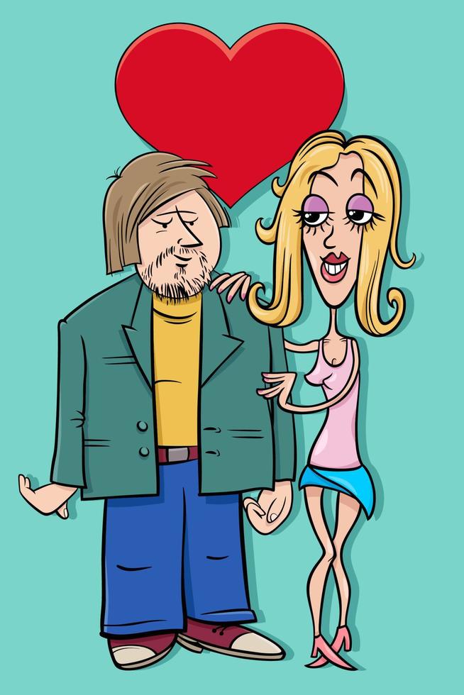 Valentinskarte mit Cartoon-Frau und verliebtem Mann vektor