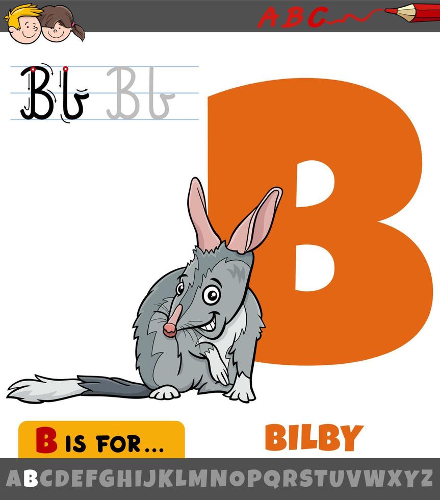 bokstaven b från alfabetet med tecknade bilby djur vektor