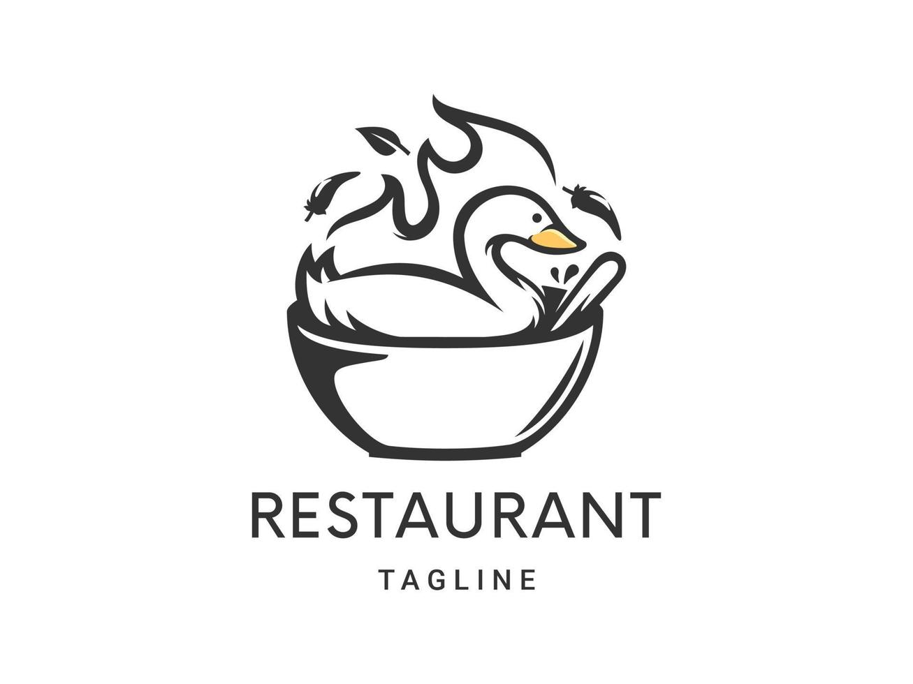 anka med skål restaurang logotyp mall vektor