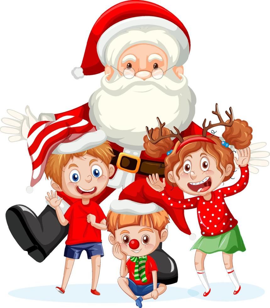 barn som firar jul med jultomten vektor