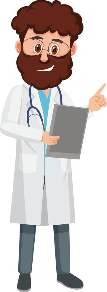 eine Zeichentrickfigur eines männlichen Arztes auf weißem Hintergrund vektor