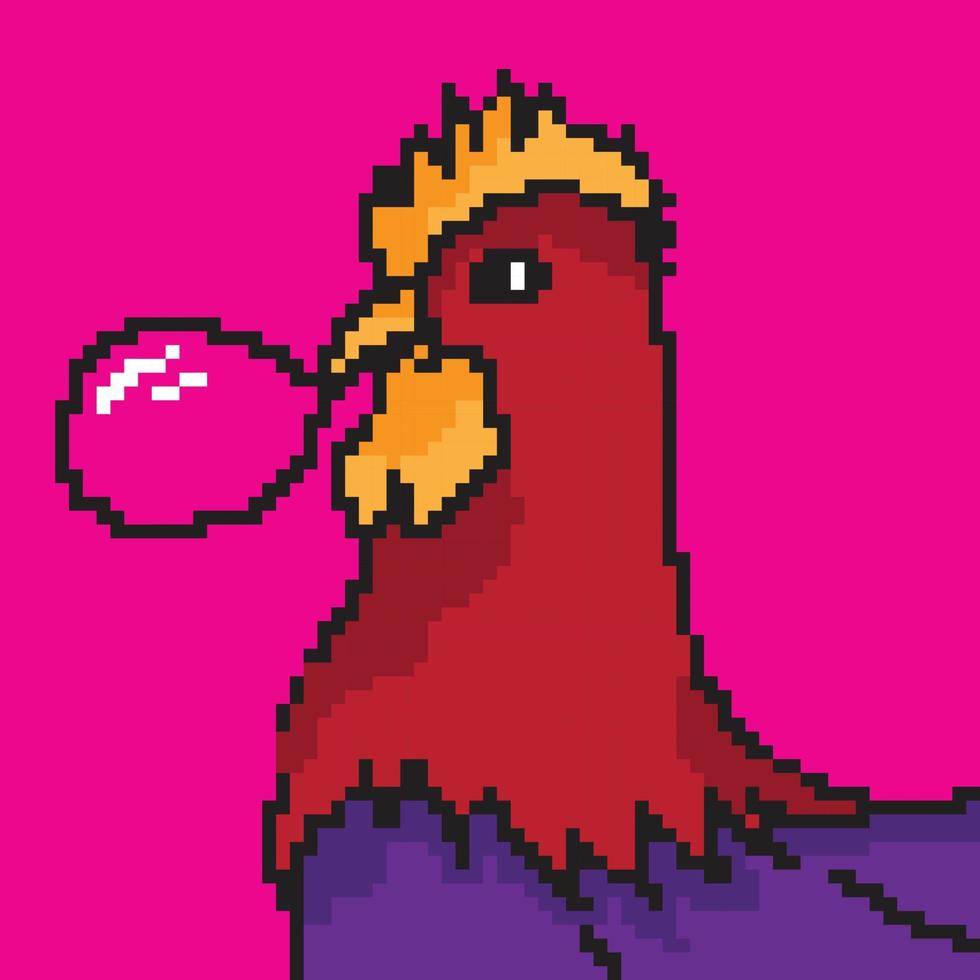 8-Bit-Pixelkunst. Huhn isoliert auf weißem Hintergrund. Bauernhof-Vogel-Symbol. gehendes Hahnsymbol. Hahn-Emblem. Retro-Spiel-Geflügel-Charakter. vektor