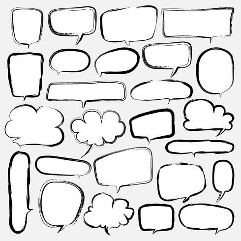 Bubblor Ställ Doodle Style Comic Balloon, Cloud Shaped Design Elements. Vektor illustration.