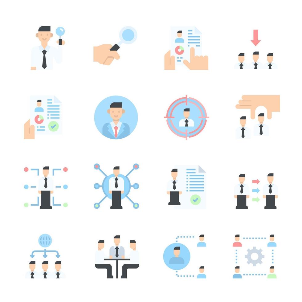 Human Resources Management Linie Farbe Menschen Symbole Vektor Illustration, Meeting, Teamwork, Manager