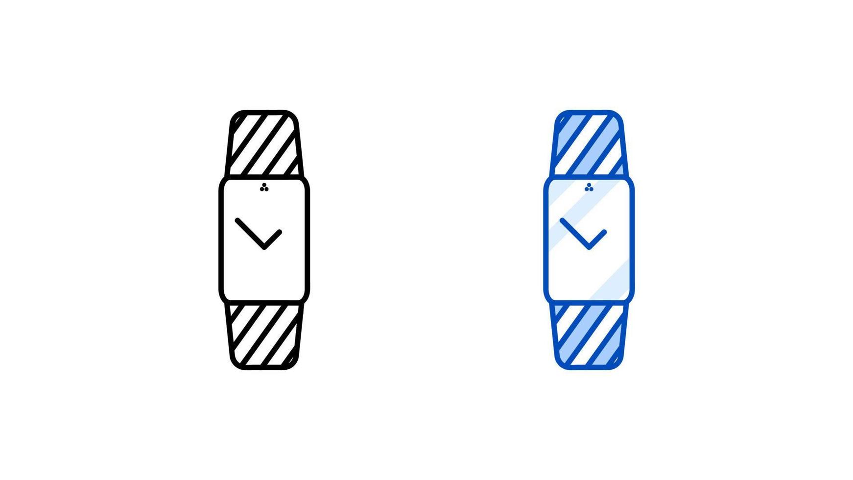 modernes Smart-Watch-Icon-Set. moderne einfache rechteckige Anzeigeuhr. lineare und farbige symbolfertige vorlage. Laden Sie einen einfachen linearen Touchscreen-Vektor für intelligente Geräte herunter. weißer Hintergrund. vektor