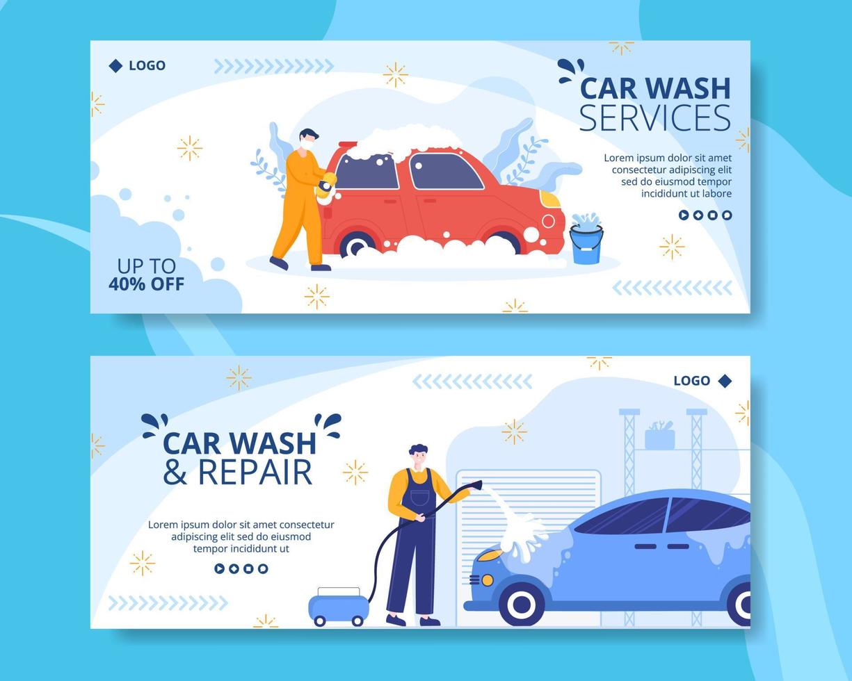 biltvätt service banner mall platt design illustration redigerbar av kvadratisk bakgrund lämplig för sociala medier eller webbinternetannonser vektor