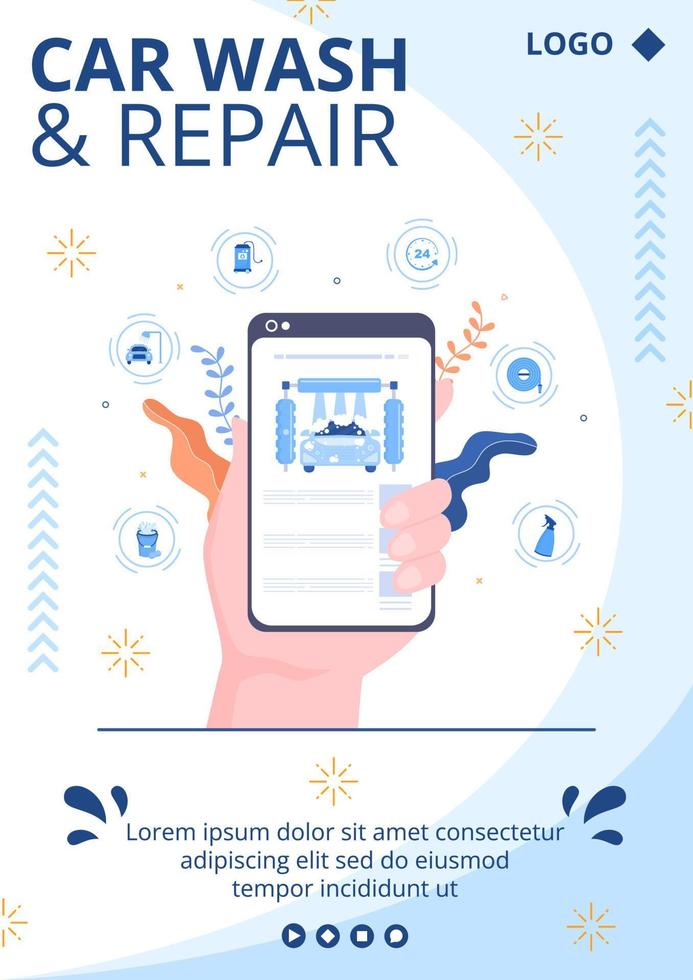 biltvätt service flygblad mall platt design illustration redigerbar av kvadratisk bakgrund lämplig för sociala medier eller webbannonser på internet vektor