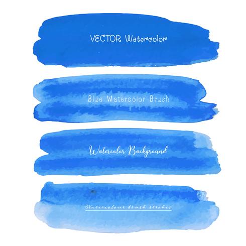 Satz blaues Aquarell auf weißem Hintergrund, Bürstenanschlagaquarell, Vektorillustration. vektor