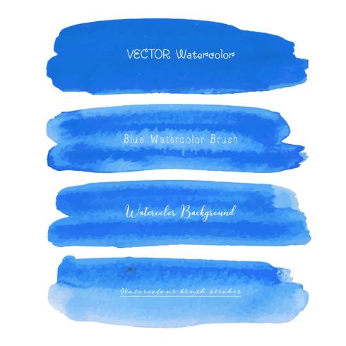 Set med blå akvarell på vit bakgrund, Borstslag akvarell, Vektor illustration.
