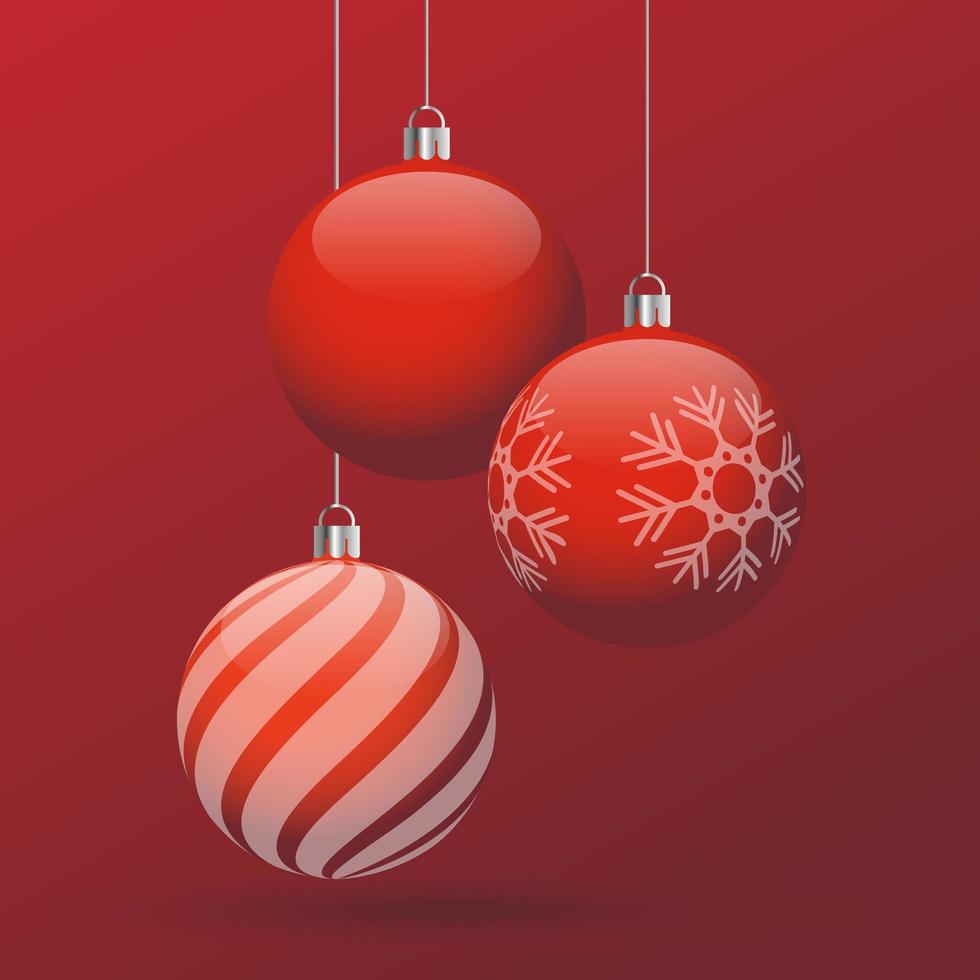 rote Weihnachtskarte mit Weihnachtskugeln. Banner-Design vektor