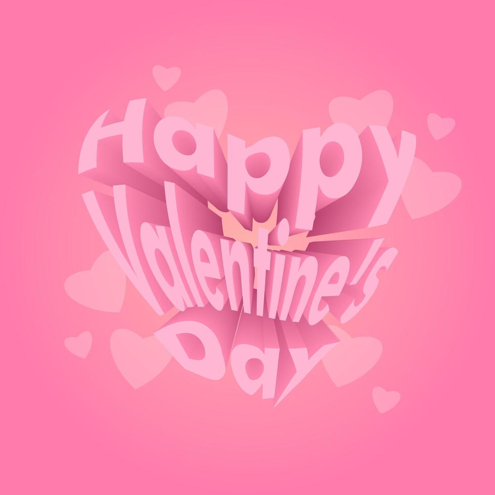 glad alla hjärtans dag - 3d-text i form av ett hjärta. rosa vykort vektor