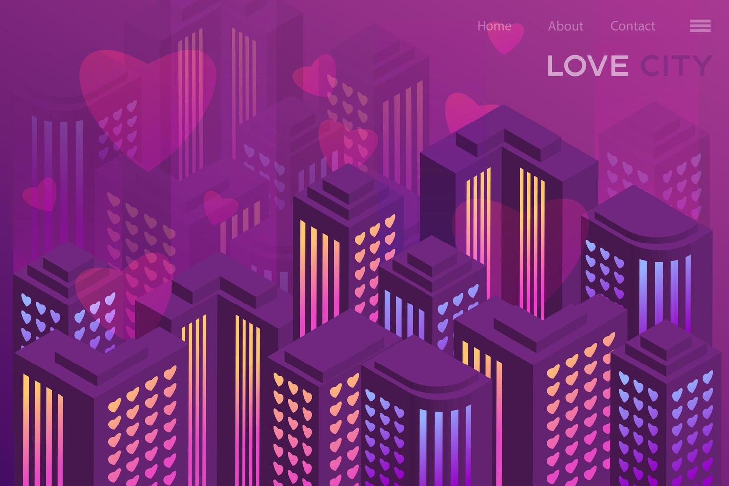 kärlekens stad, neon isometrisk illustration. design för hemsida, app. modern stil vektor
