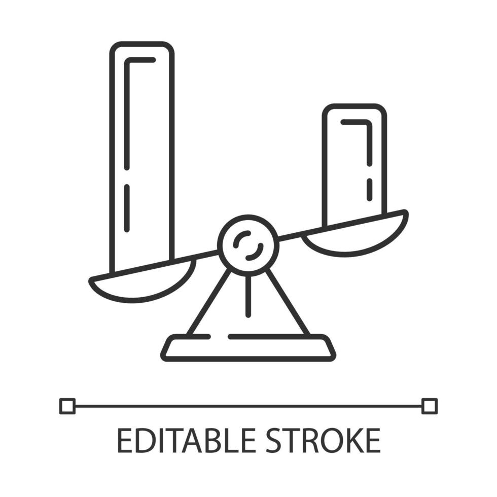 jämförelse diagram linjär ikon. klusterdiagram. kontrast objekt symbolisk representation. histogram på skalor. tunn linje illustration. kontur symbol. vektor isolerade konturritning. redigerbar linje