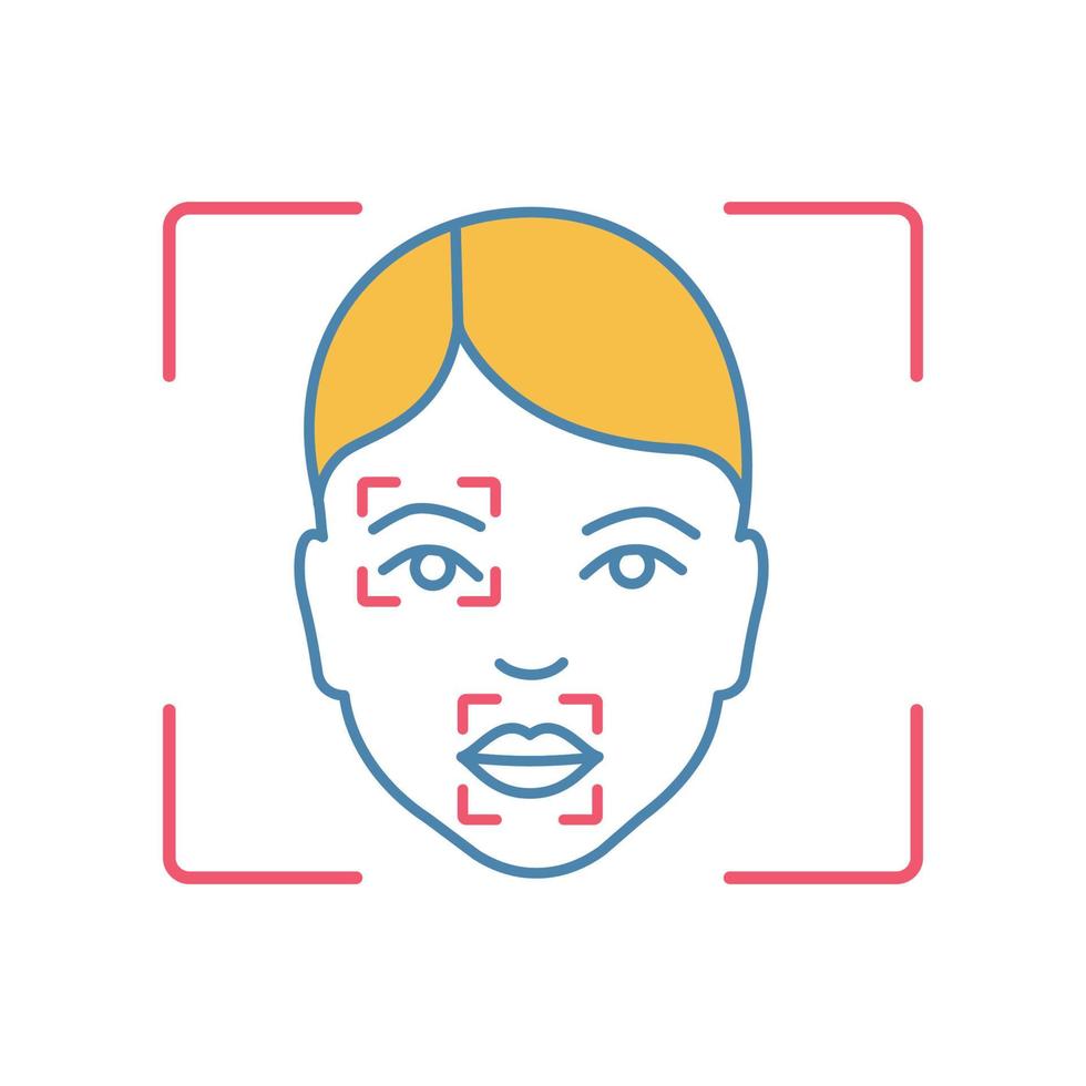 Farbsymbol für das Gesichtsscanverfahren. Gesichtserkennungsmarker, Punkte. Partielle Matching-Analyse. isolierte vektorillustration vektor