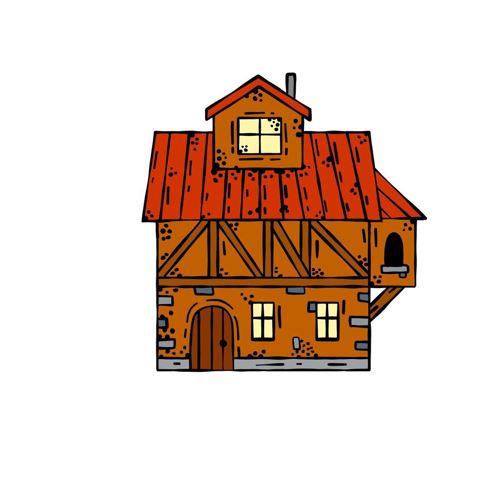 europeiskt medeltida hus. bybyggnad. gammalt hus med skorsten. vektor