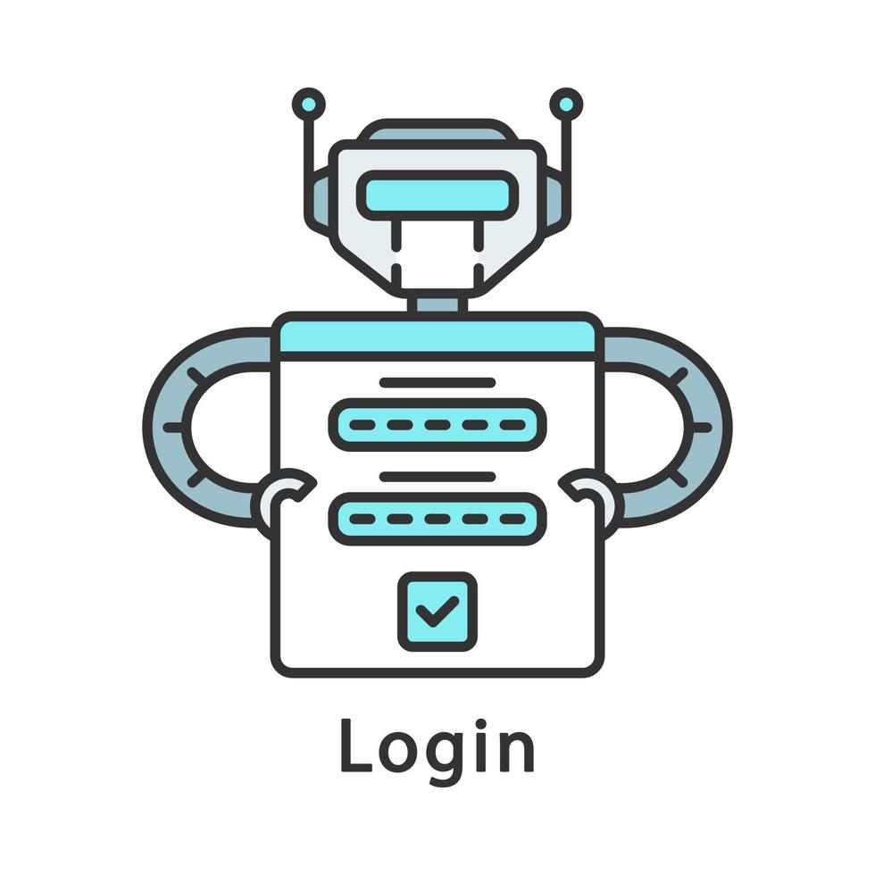 inloggningsfärgikon. robot som loggar in i applikationen. internet bot. fullmaktsformulär. robotprocessautomation. isolerade vektor illustration