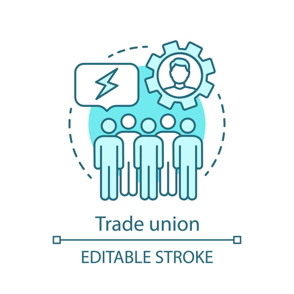 Symbol für das Gewerkschaftskonzept. Tarifverhandlungsidee dünne Linie Abbildung. Schutz der Arbeitsrechte. Mitarbeiter, Arbeitsplatzmanagement. Unternehmenspolitik. Vektor isoliert Umrisszeichnung. editierbarer Strich