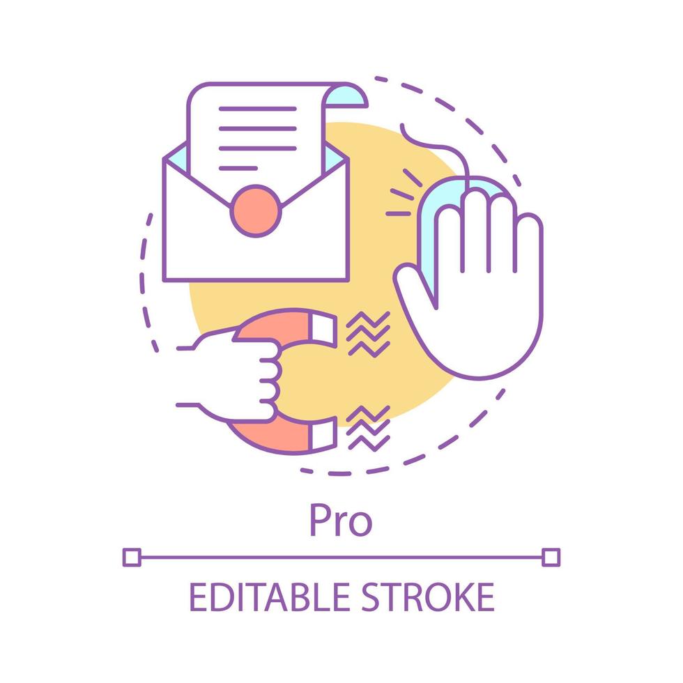 pro koncept ikon. e-postmarknadsföring prenumeration tariff idé tunn linje illustration. nyhetsbrev meddelanden. reklamtjänst. användardatabas. vektor isolerade konturritning. redigerbar linje