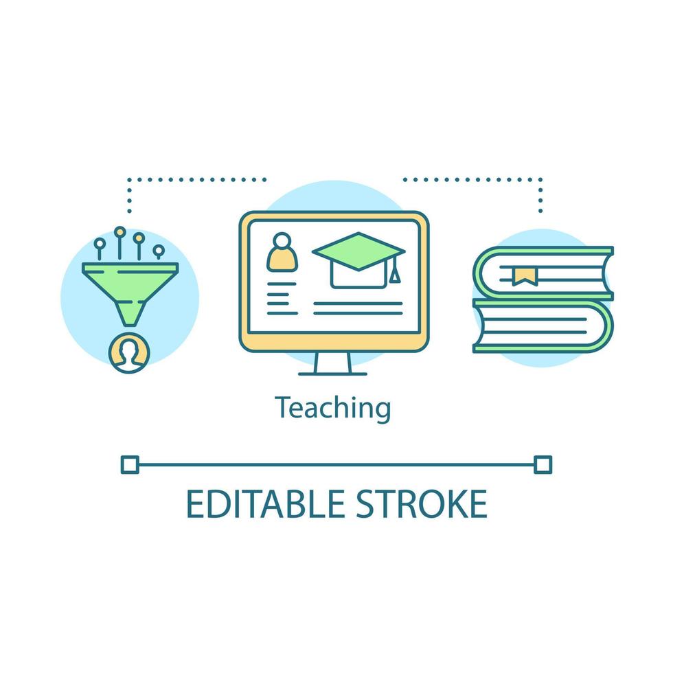 Symbol für das Unterrichtskonzept. online lernen, e-learning-idee, dünne linie illustration. E-Abschlusszertifikat Vektor isoliert Umrisszeichnung. Internetkurse, Unterricht, virtuelle Bibliothek. editierbarer Strich