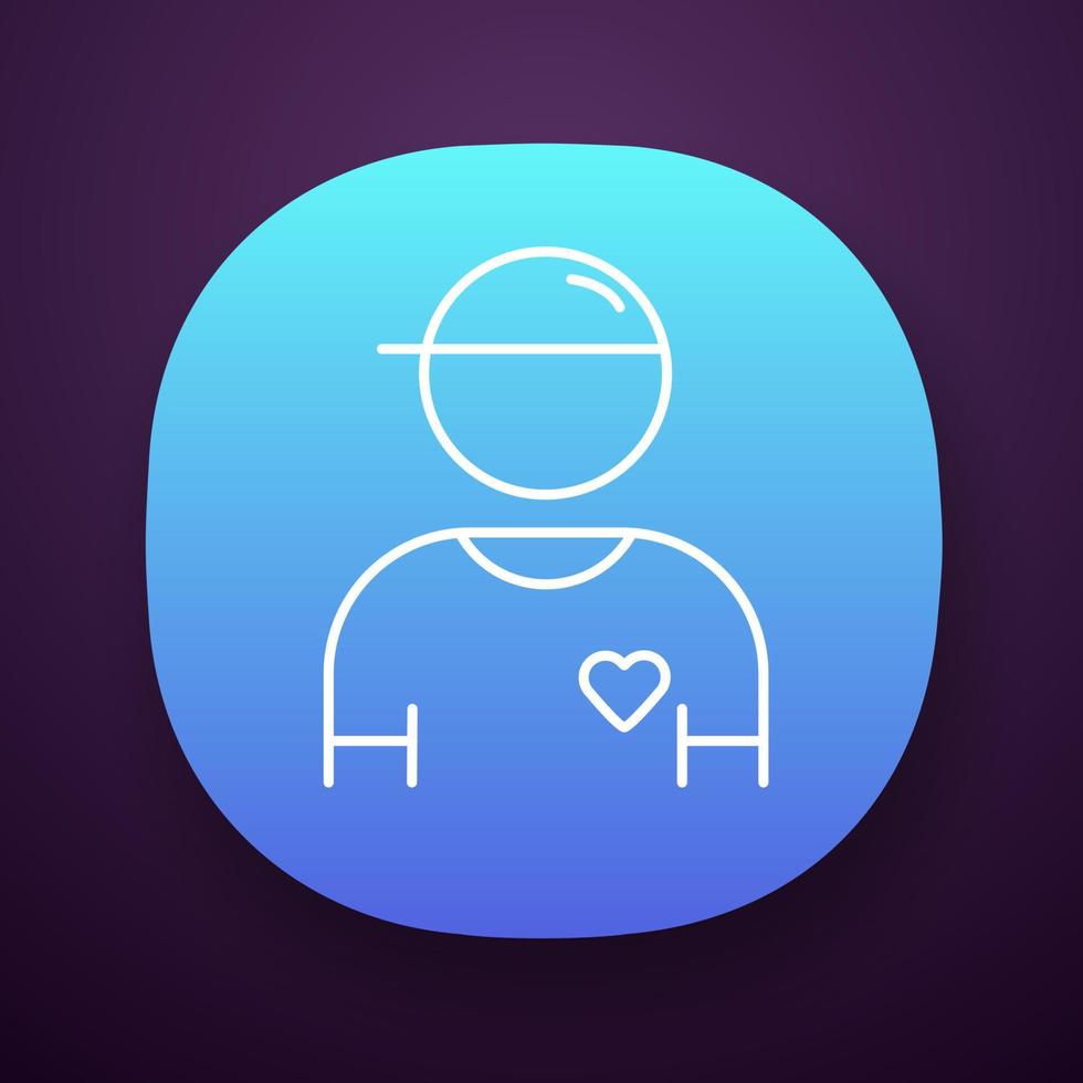 volontär app ikon. medlem i välgörenhetsorganisationen. sociala projekt efterföljare. assistent för humanitärt program. ui ux användargränssnitt. webb- eller mobilapplikation. vektor isolerade illustration