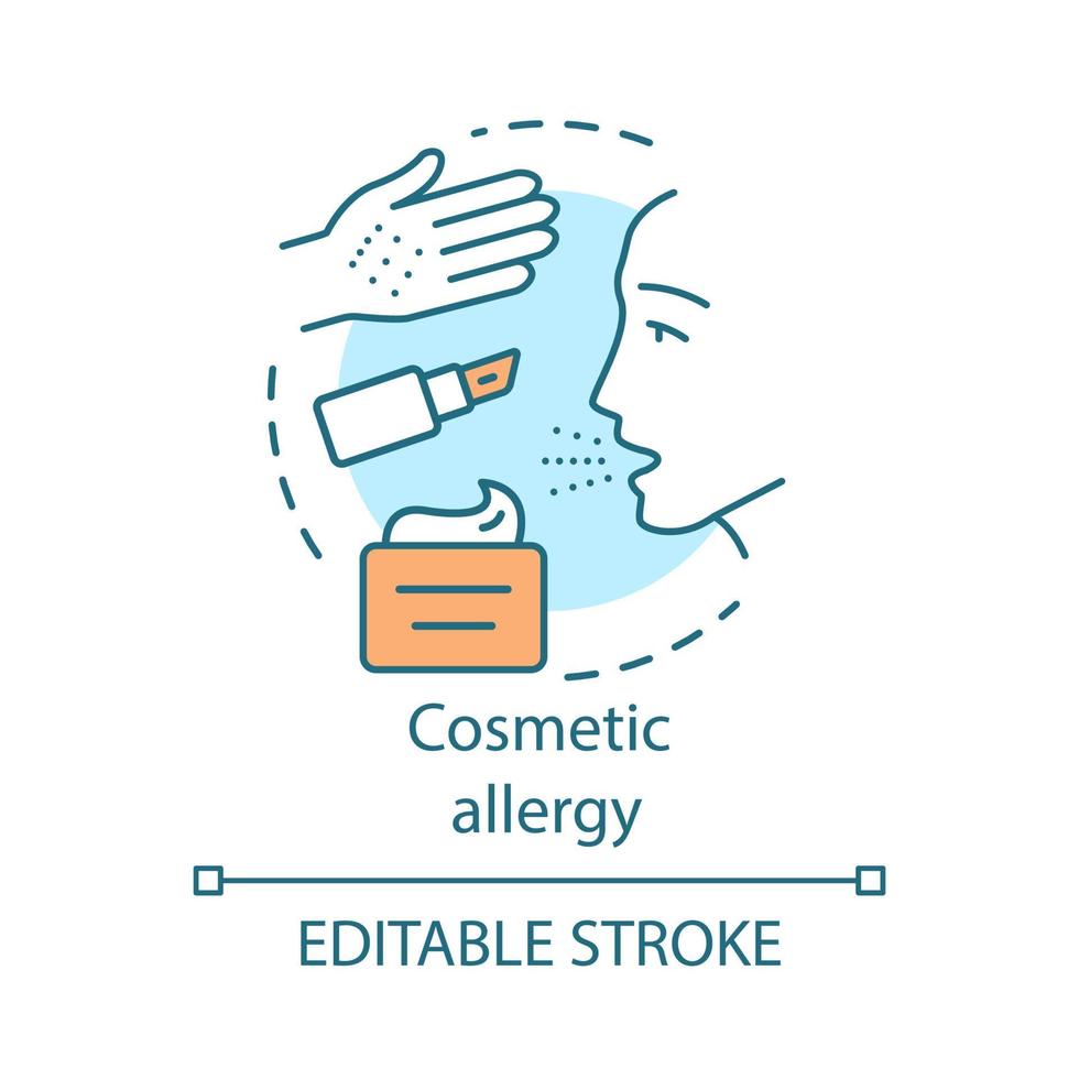 kosmetisk allergi koncept ikon. allergisk reaktion på skönhetsprodukter idé tunn linje illustration. känslighet för smaker och konserveringsmedel i smink. vektor isolerade konturritning. redigerbar linje