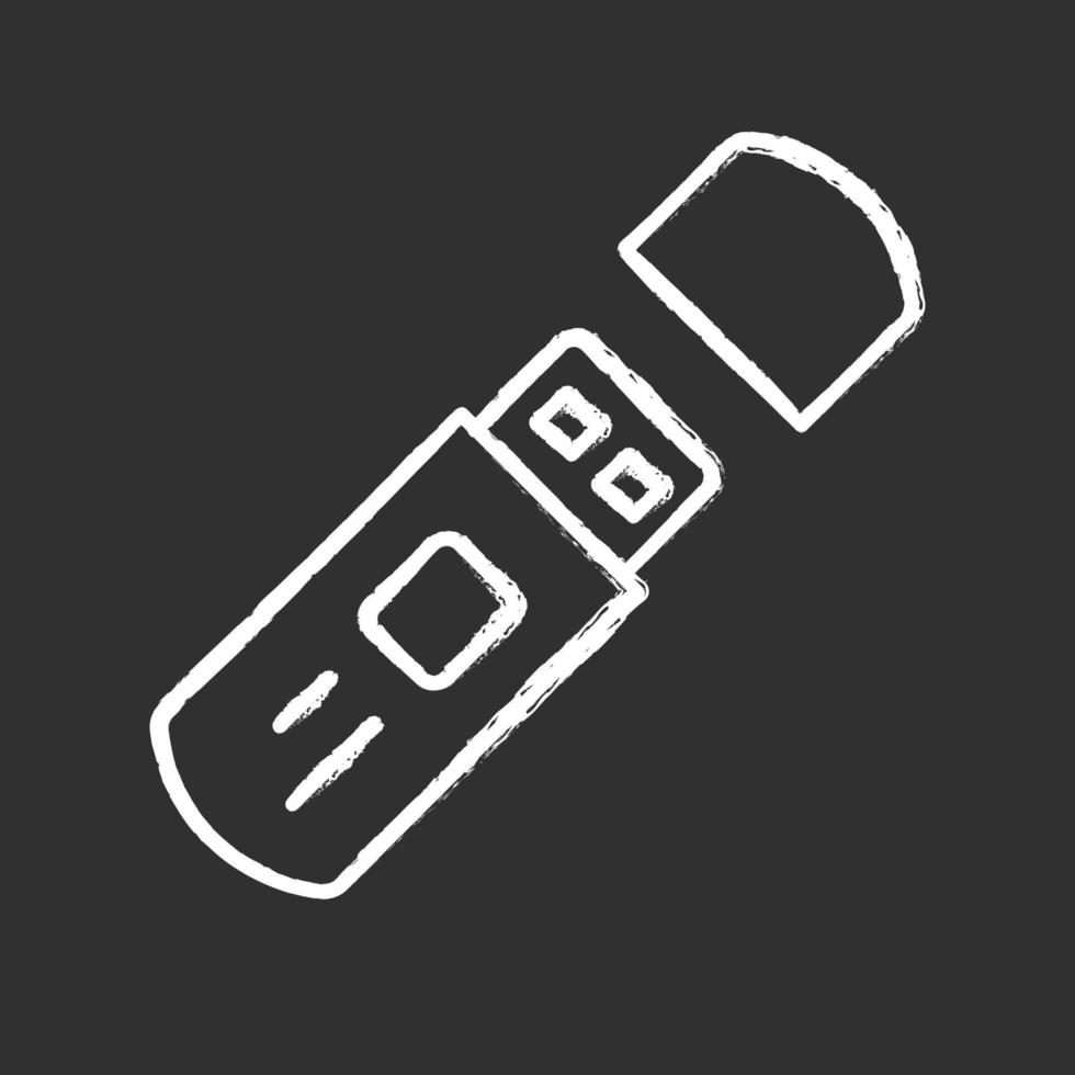 USB-minne, extern datalagring krita ikon. bärbar elektronisk enhet isolerade svarta tavlan illustration. trådlös datorteknik, pc-tillbehör. minneshårdvara, kryptografisk nyckel vektor