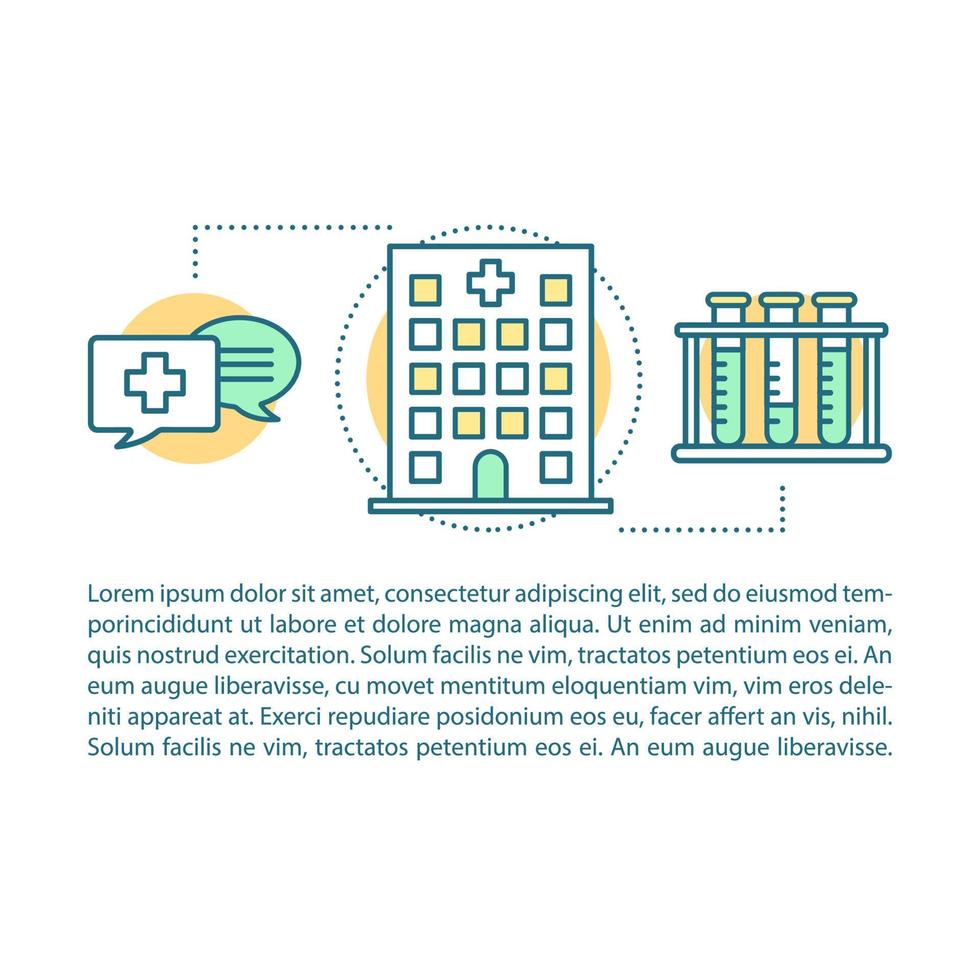 lineare illustration des krankenhaustextkonzeptes. Hospiz, Rehabilitationszentrum. Artikel, Broschüre, Zeitschriftenseite. Pflegeheim. Medizin und Gesundheitswesen. Druckdesign. Vektor isoliert Umrisszeichnung