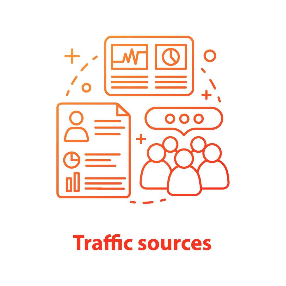 webbplats trafikkällor koncept ikon. publiktillväxt, engagemangsgrad. idé tunn linje illustration. smm-mått. webbanalys. kundattraktion. vektor isolerade konturritning