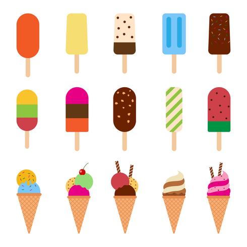 Sammlung des bunten Eiscremesatzes lokalisiert auf weißem Hintergrund - Vector Illustration